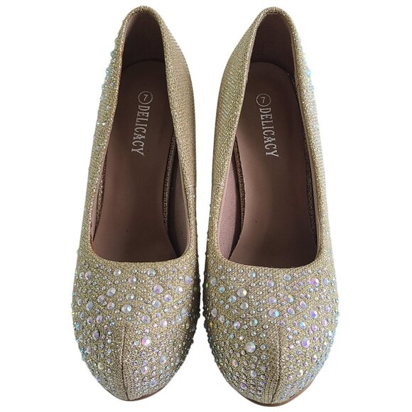 Delicacy Shoes - Delicacy Women's Sunset Gold Glitter Rhinestone Glam High Heel Pumps Hot Fashion